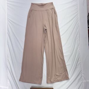Women’s HIGHWAIST Wide Leg FLARED PANTS beige M pockets Soft Flowy